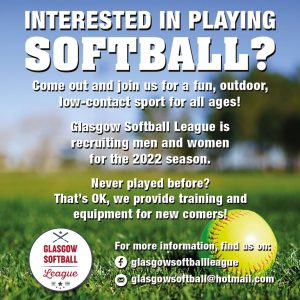 looking for new softball players in adult outdoor league in glasgow training and equipment provided